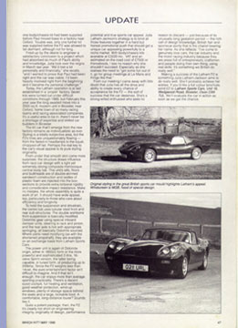 Original styling in the great British sports car mould highlights Latham's appeal. Windscreen is MGB, hood of special design